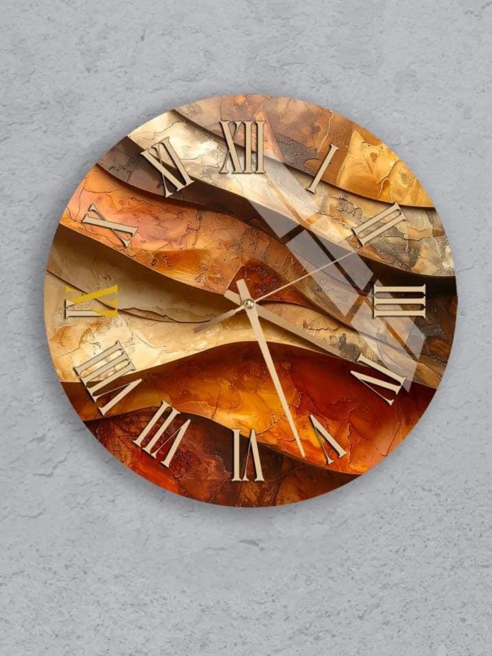 six circular wall clocks with different designs and colors, arranged in a grid pattern on a gray background.