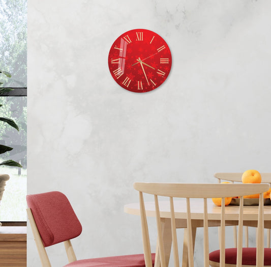 Tempered Glass Wall Clock - Red Minimalist Home Clock | Unique Housewarming Gift
