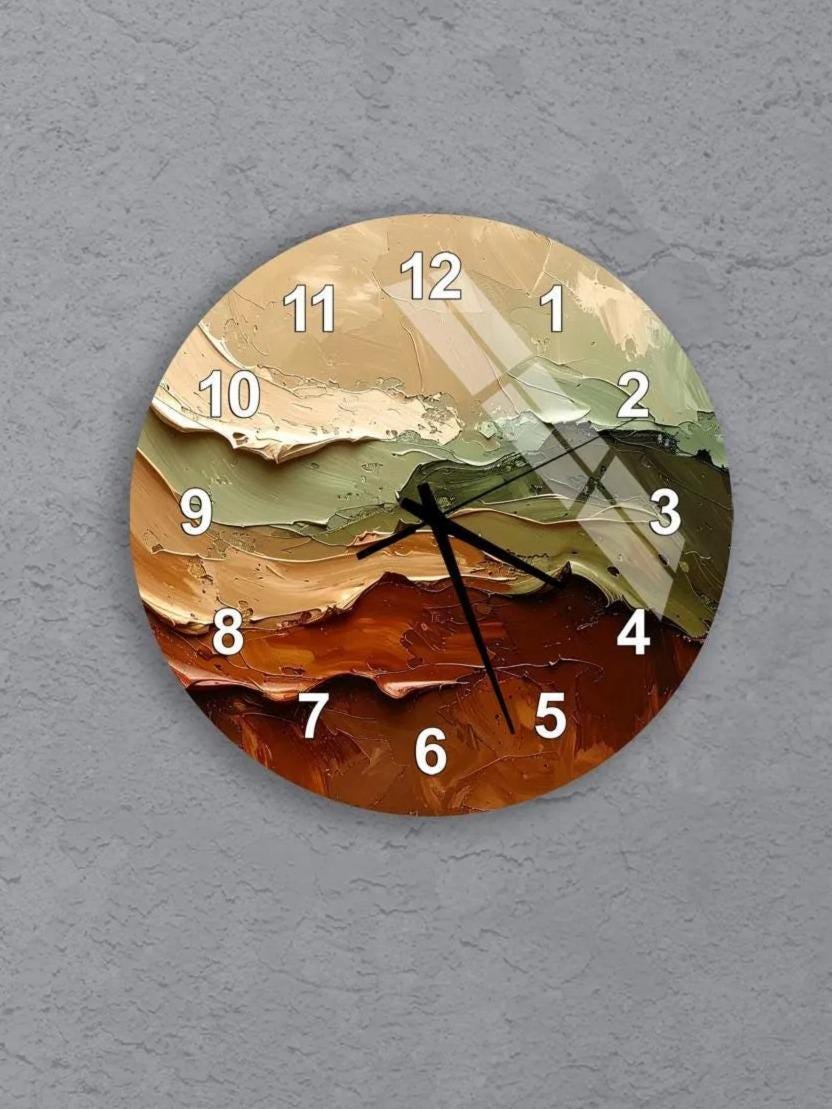 six circular wall clocks with different designs and colors, arranged in a grid pattern on a gray background.