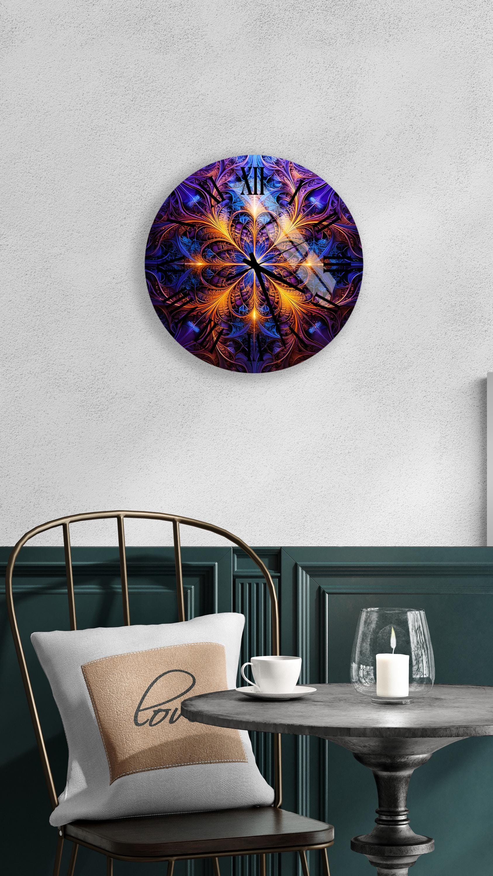 a clock on a wall above a table