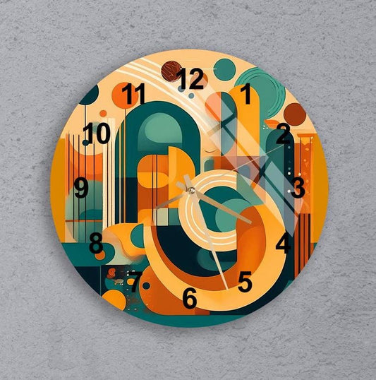 Boho Glass Wall Clock – Colorful Tempered Glass Clock | Retro Shapes Decor