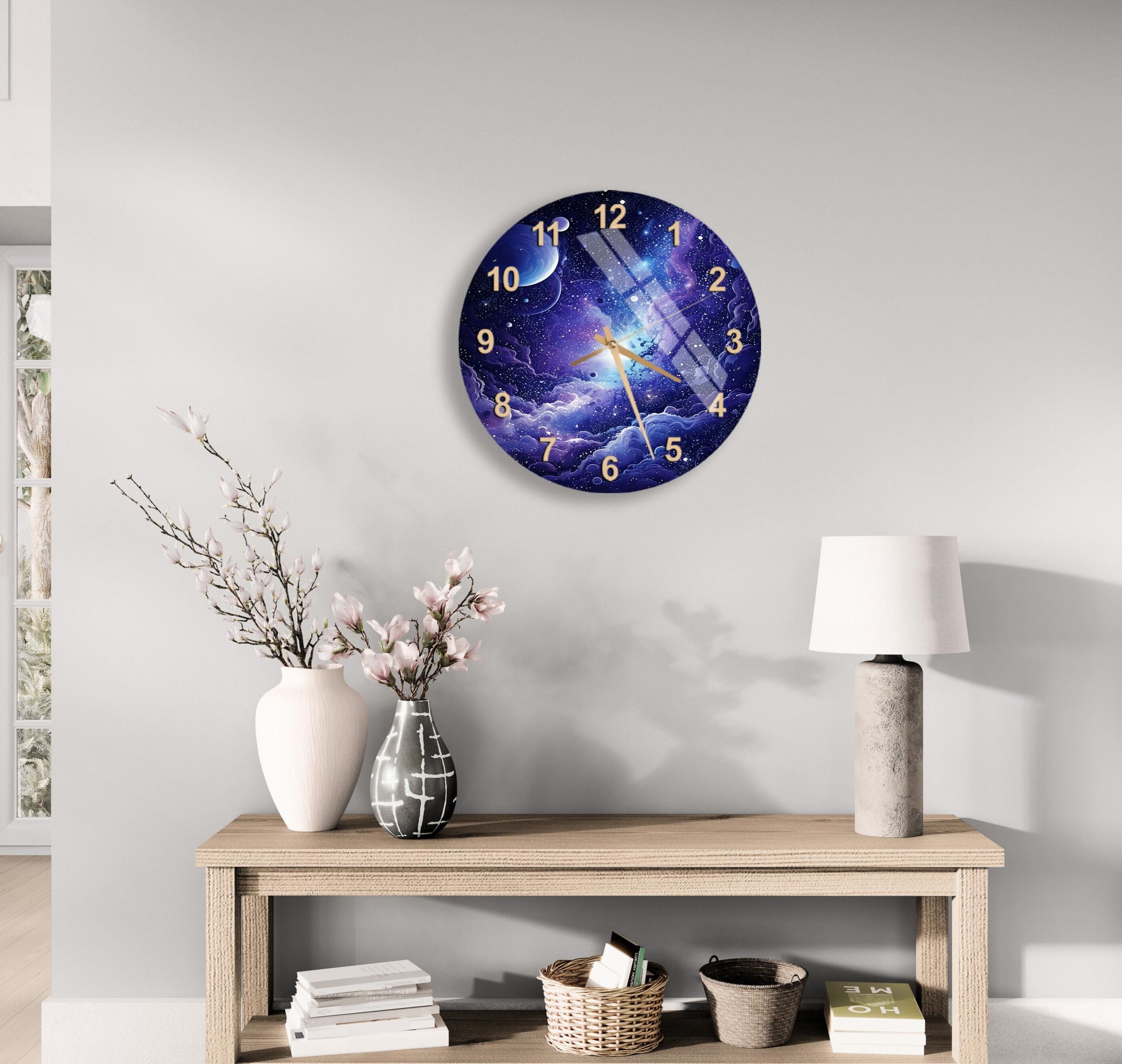 a clock on the wall of a living room