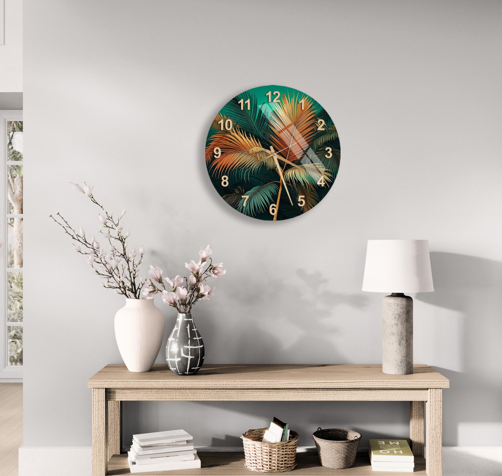 a clock on the wall of a living room