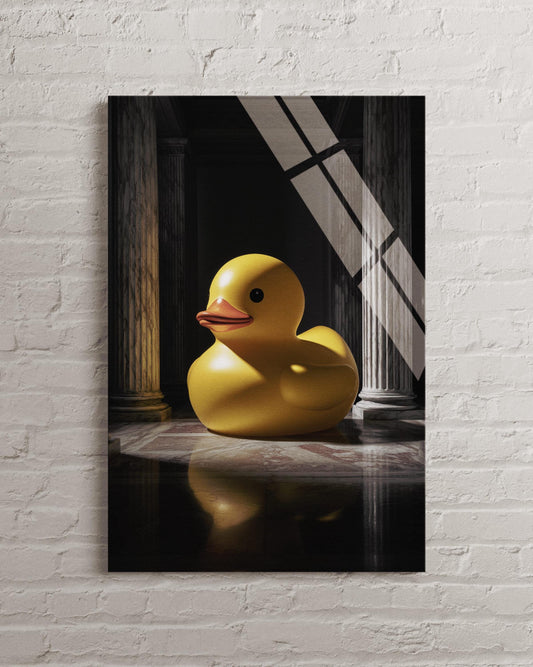 Tempered Glass Wall Art – Surreal Yellow Rubber Duck With Classic Architecture Decor