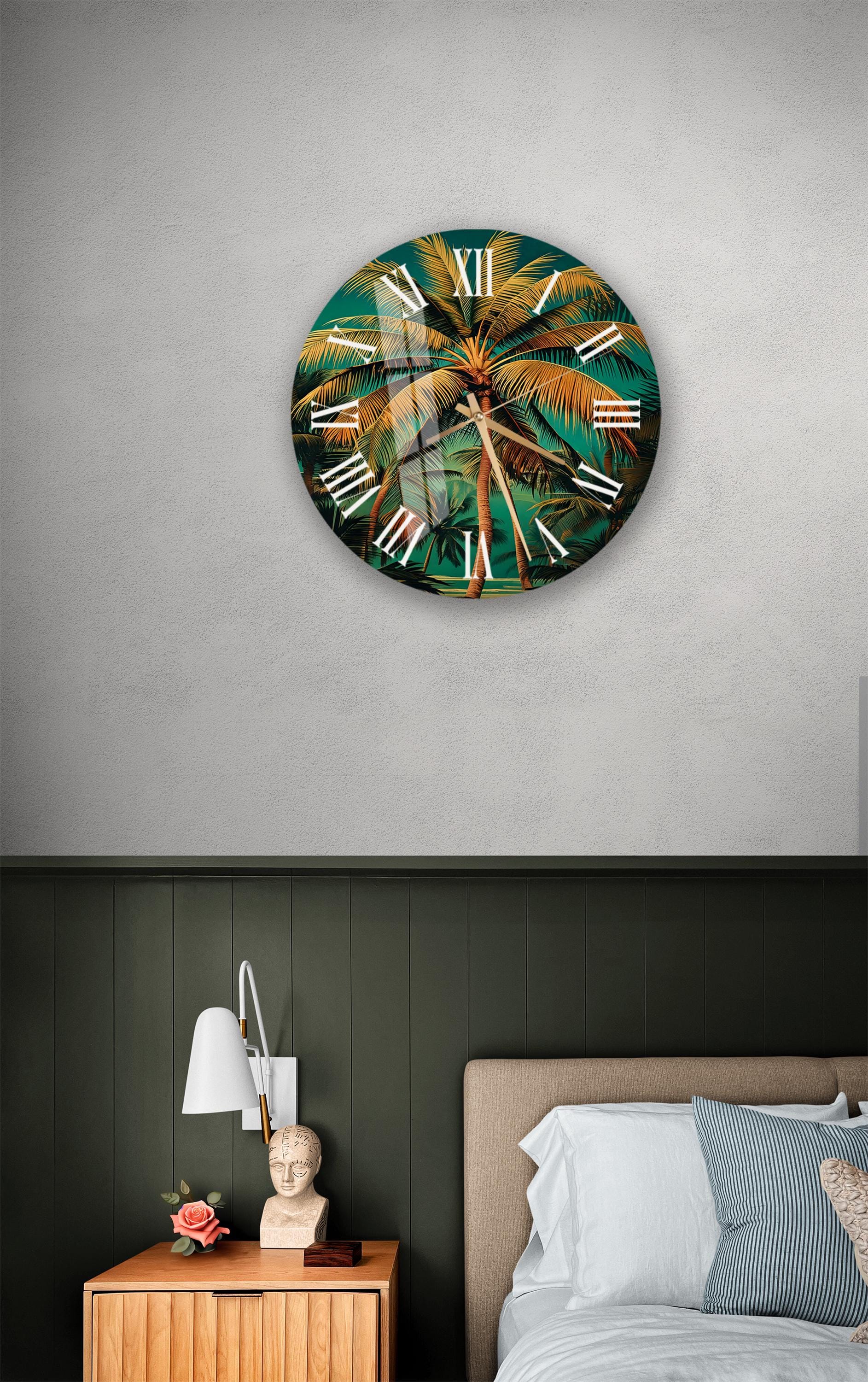 a bedroom with a bed and a clock on the wall