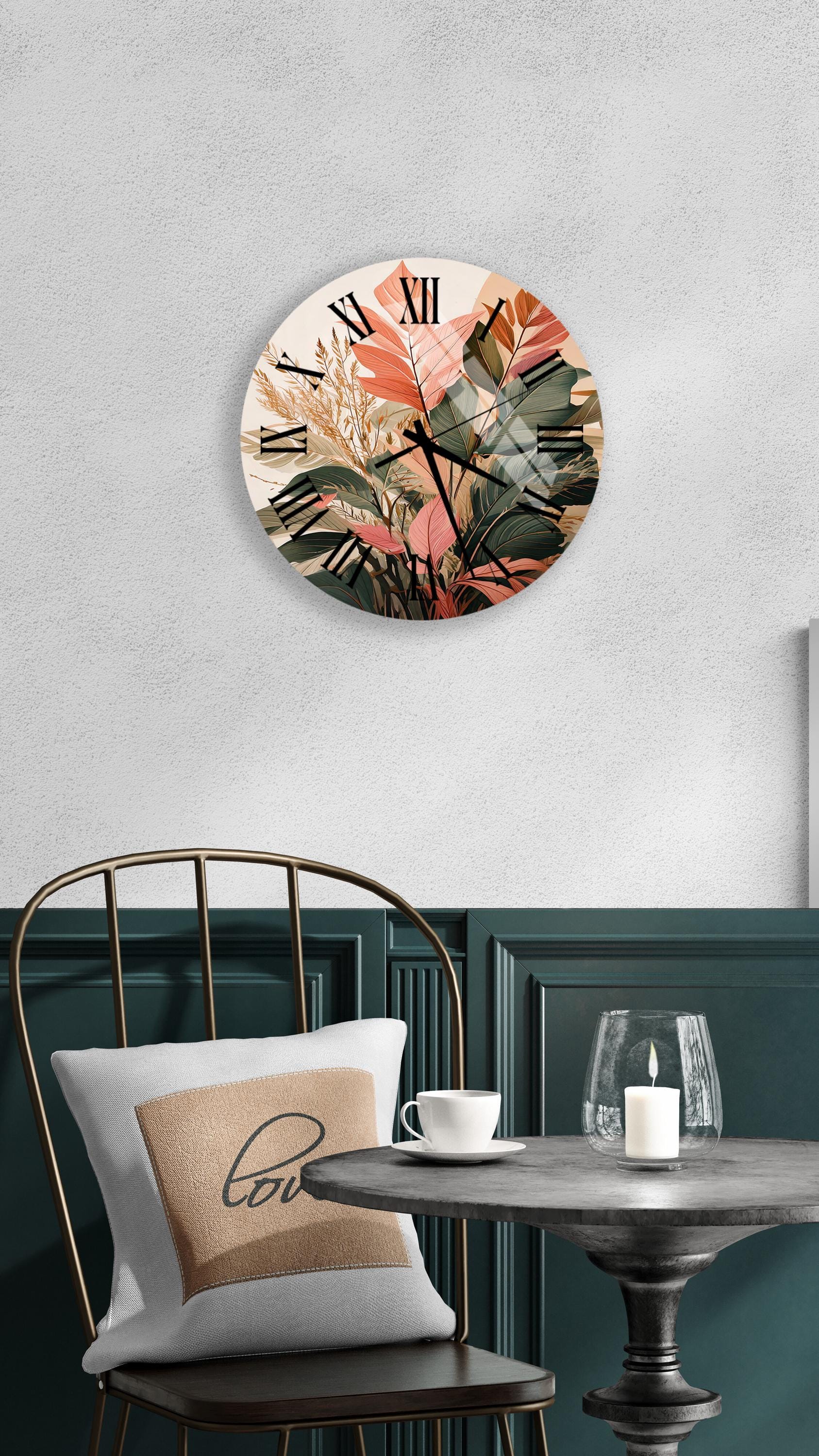 a clock that is on the wall above a table