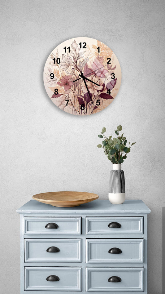 a clock on a wall above a dresser
