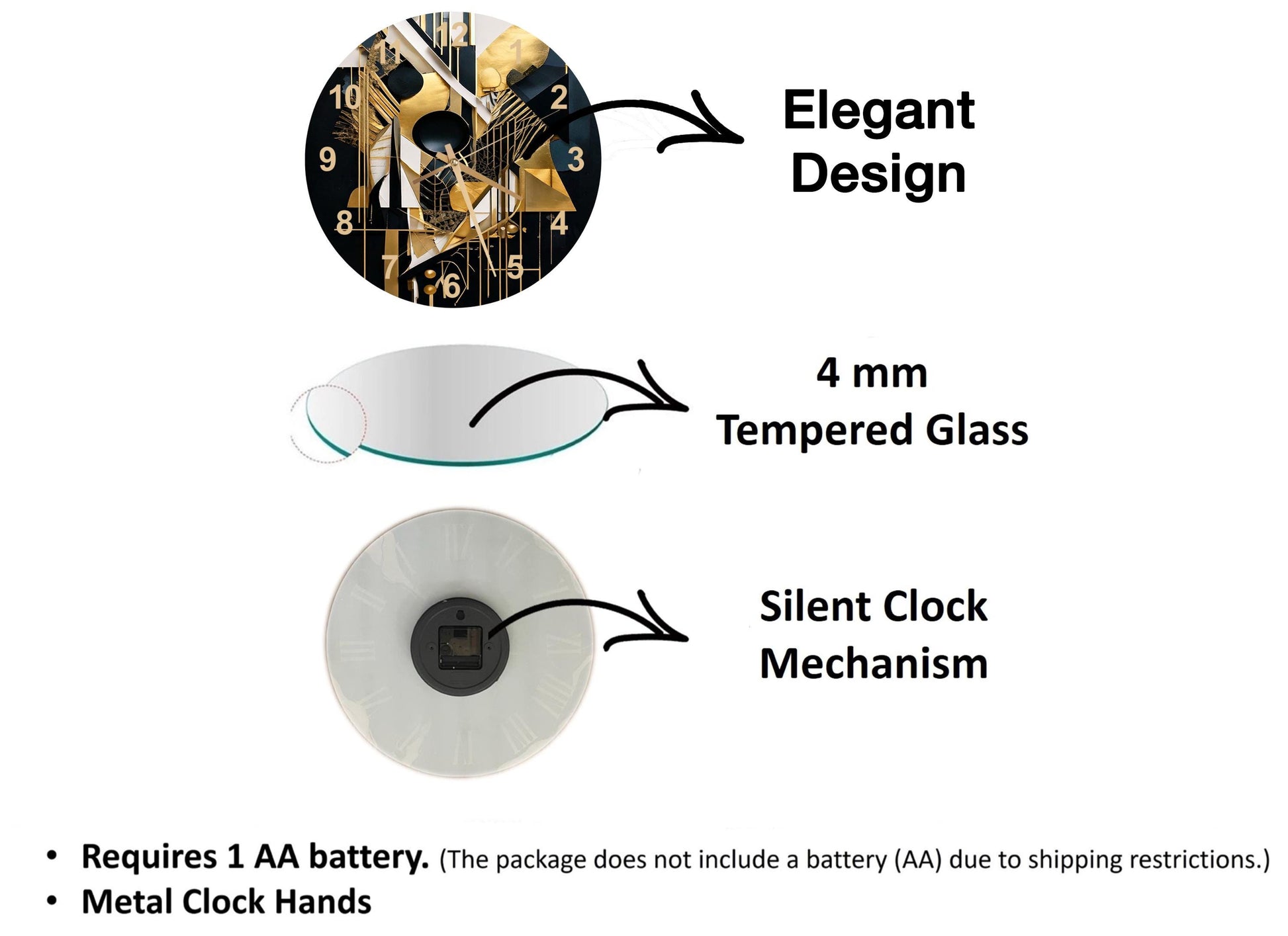 a diagram of a clock with different parts labeled