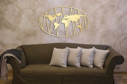 Metal World Map Wall Art - Large Gold Metal Wall Decor for Travelers Gift