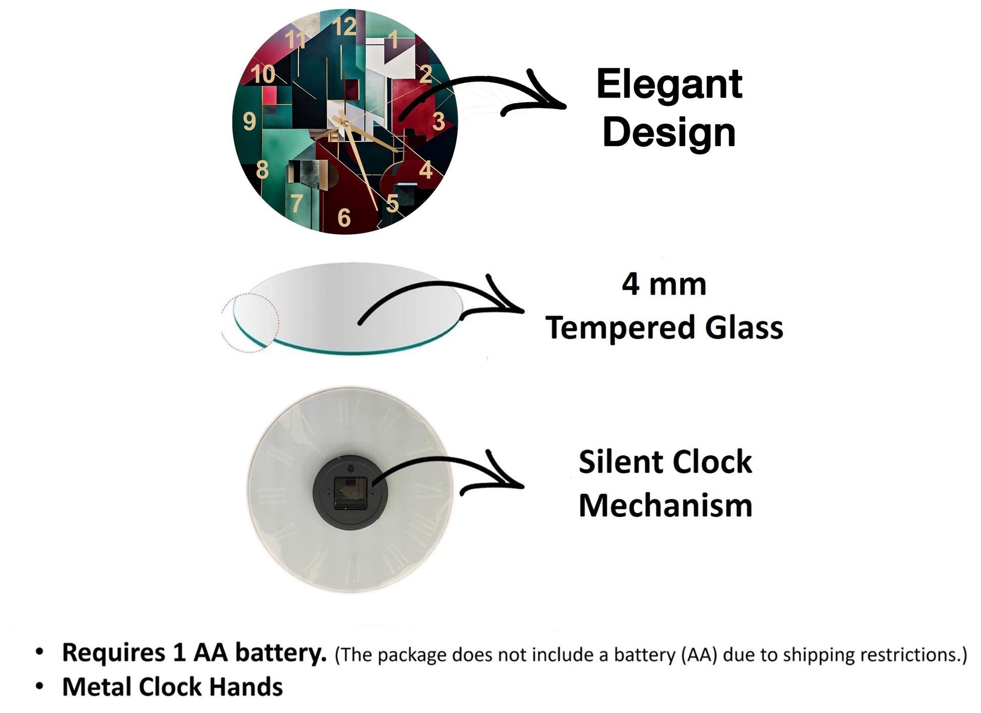 a diagram of a clock with different parts labeled