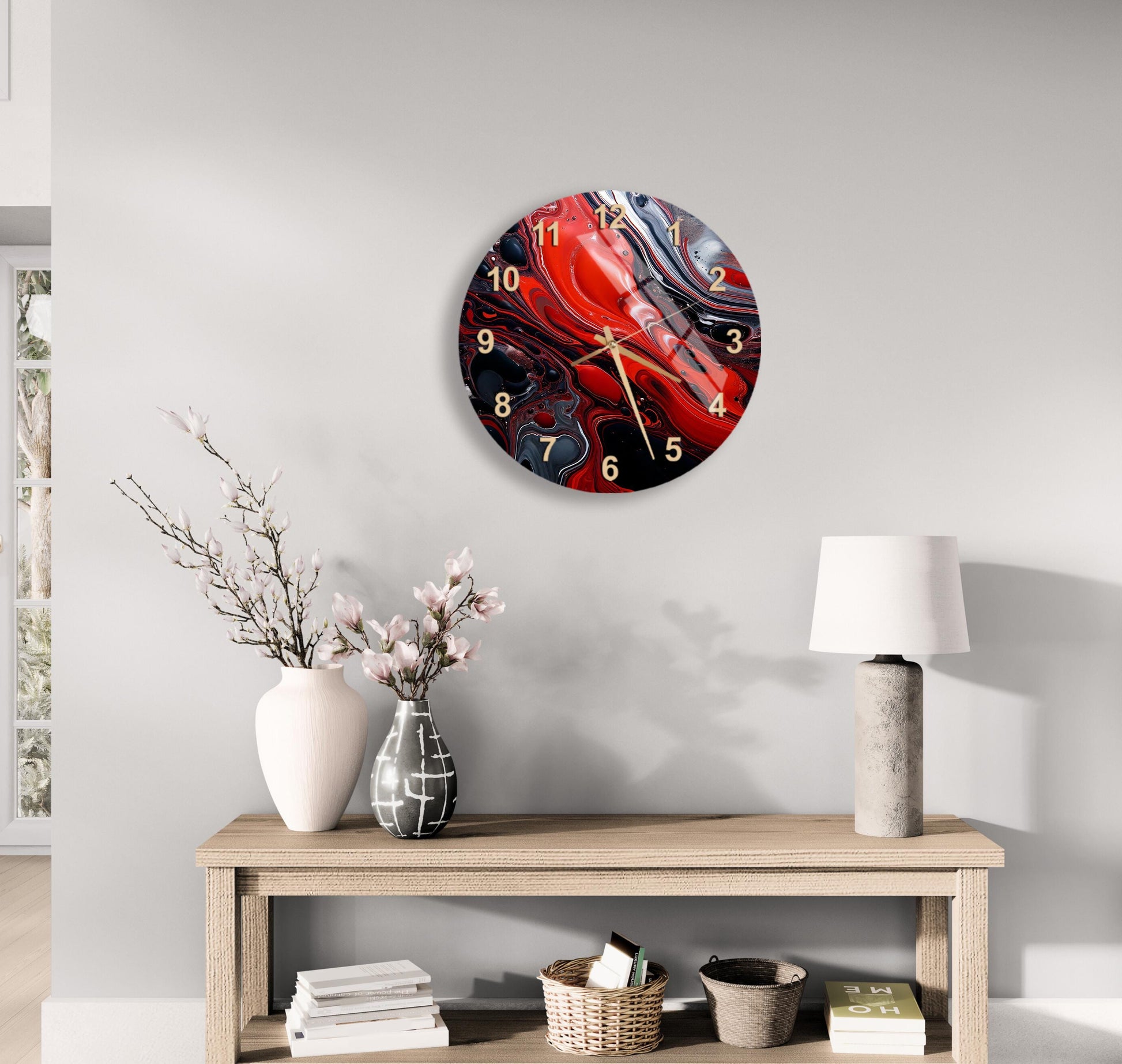 a clock on the wall of a living room