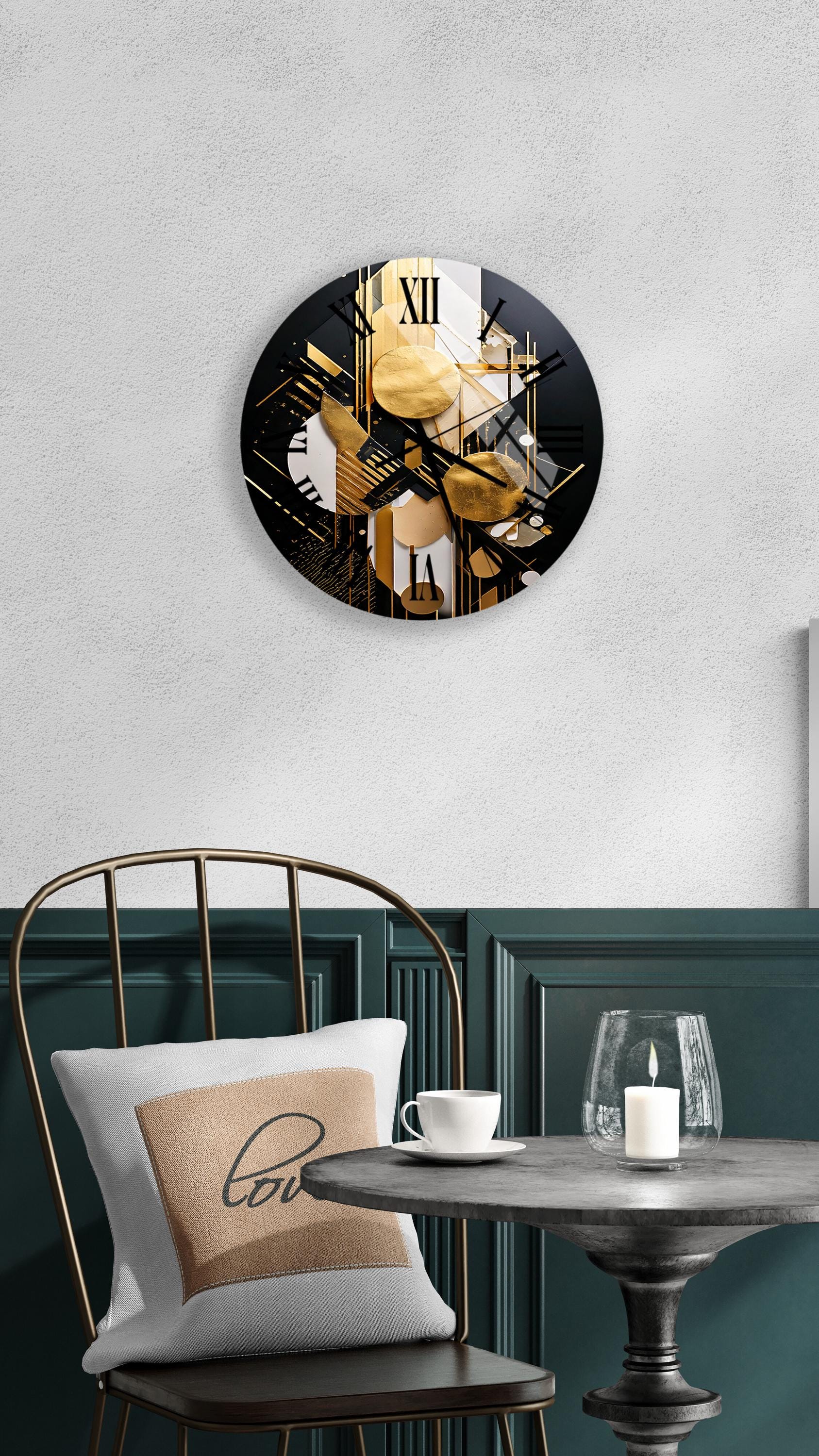 a clock that is on the wall above a table