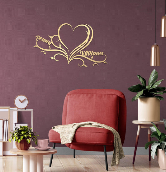 Personalized Wedding Gift - Custom Metal Wall Art | Heart Name Sign Decor