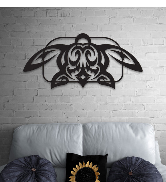 Tribal Turtle Wall Art - Polynesian Metal Decor | Coastal Ocean Accents