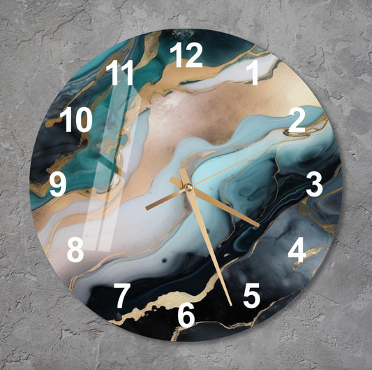 a clock with a marble design on it