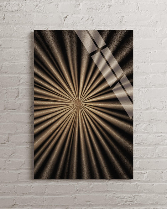 Golden Sunburst Wall Art - Abstract Tempered Glass Art with Bronze Radial Panel