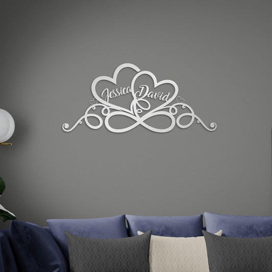 Personalized Metal Heart Sign - Custom Couple Name Wall Art | Gold Hearts Decor