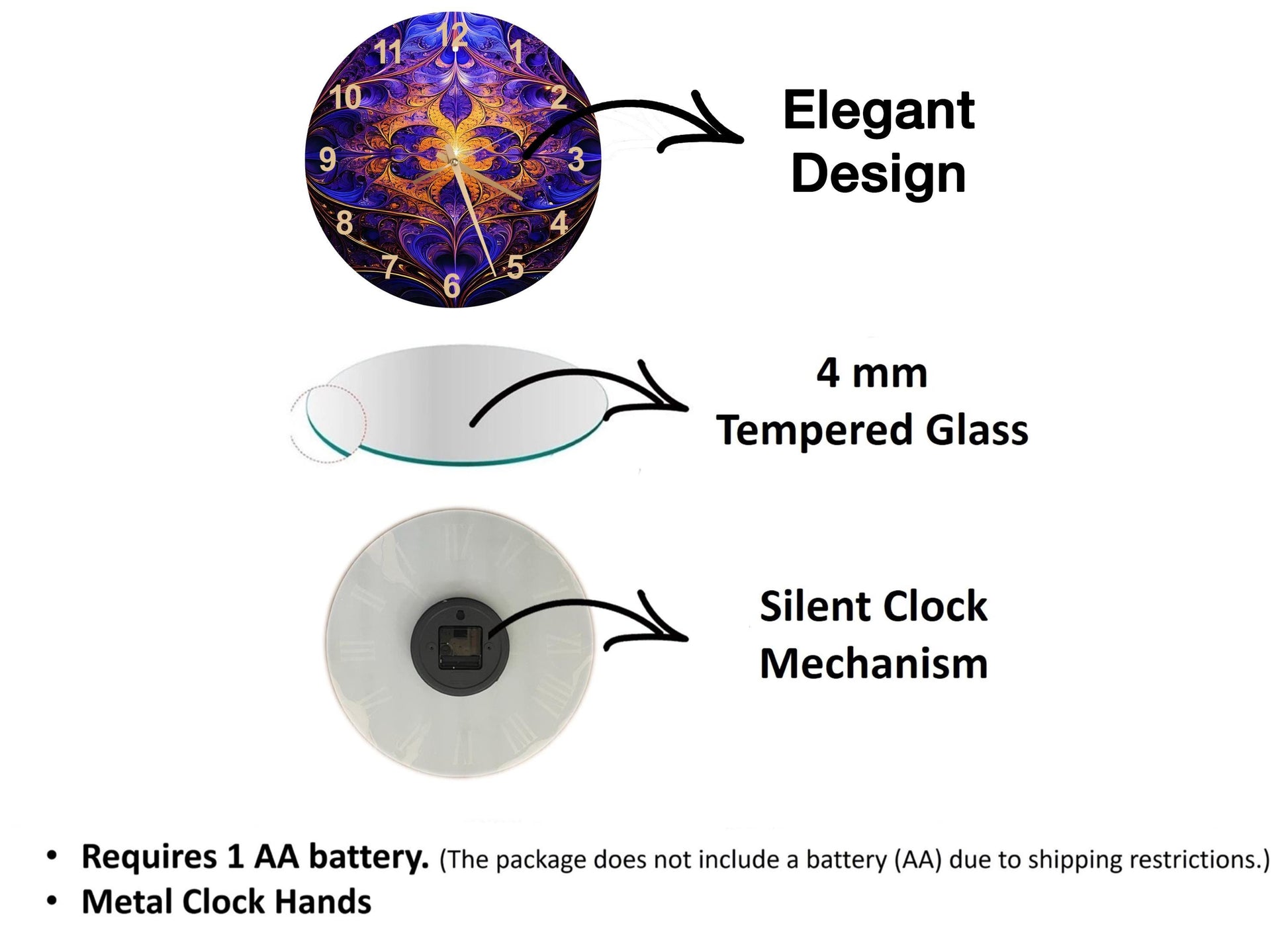 a diagram of a clock with different parts labeled