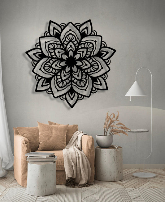 Mandala Metal Wall Art – Large Boho Flower Sculpture | Modern Laser Cut Decor