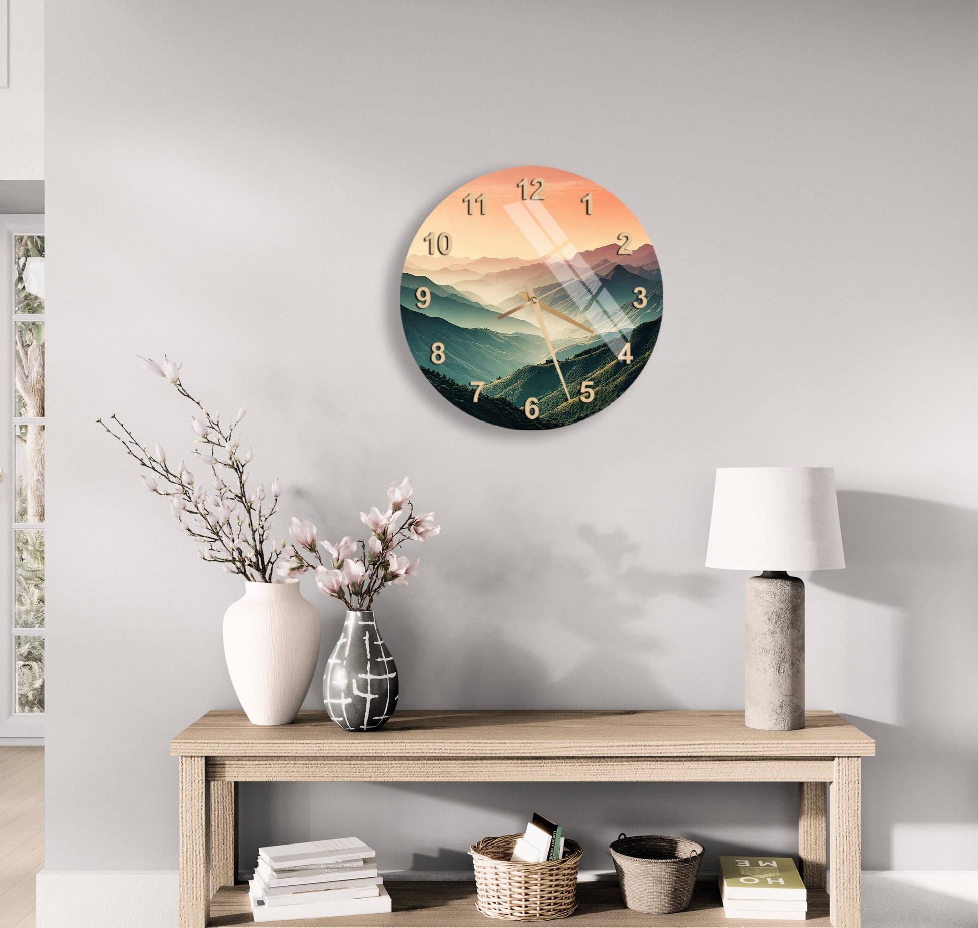 a clock on the wall of a living room