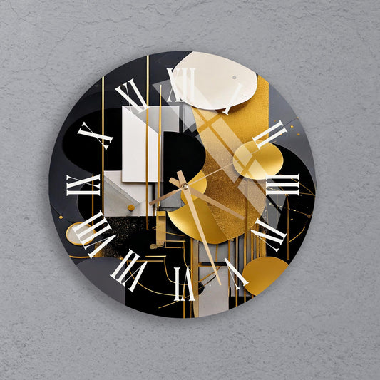 a black and gold clock with roman numerals