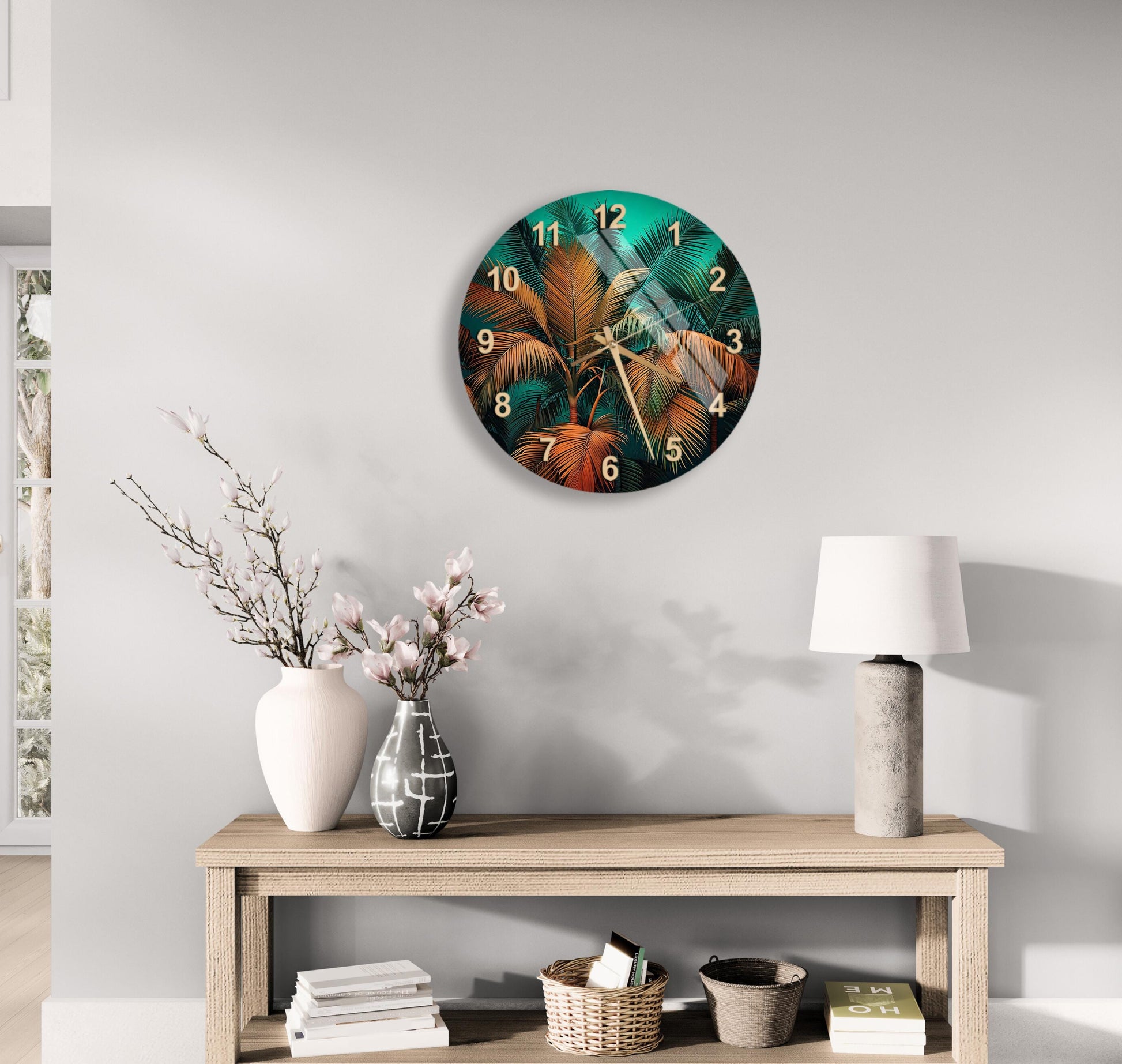 a clock on the wall of a living room
