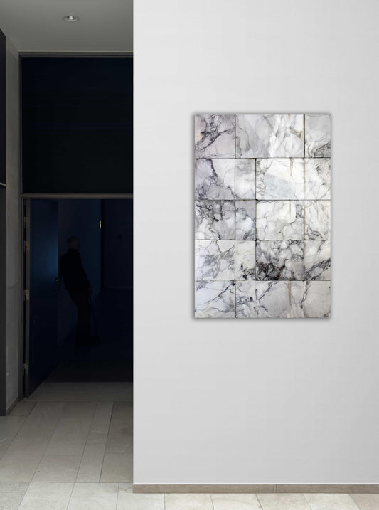 Tempered Glass Wall Art – Abstract Marble Tile Print | Luxury Stone Decor