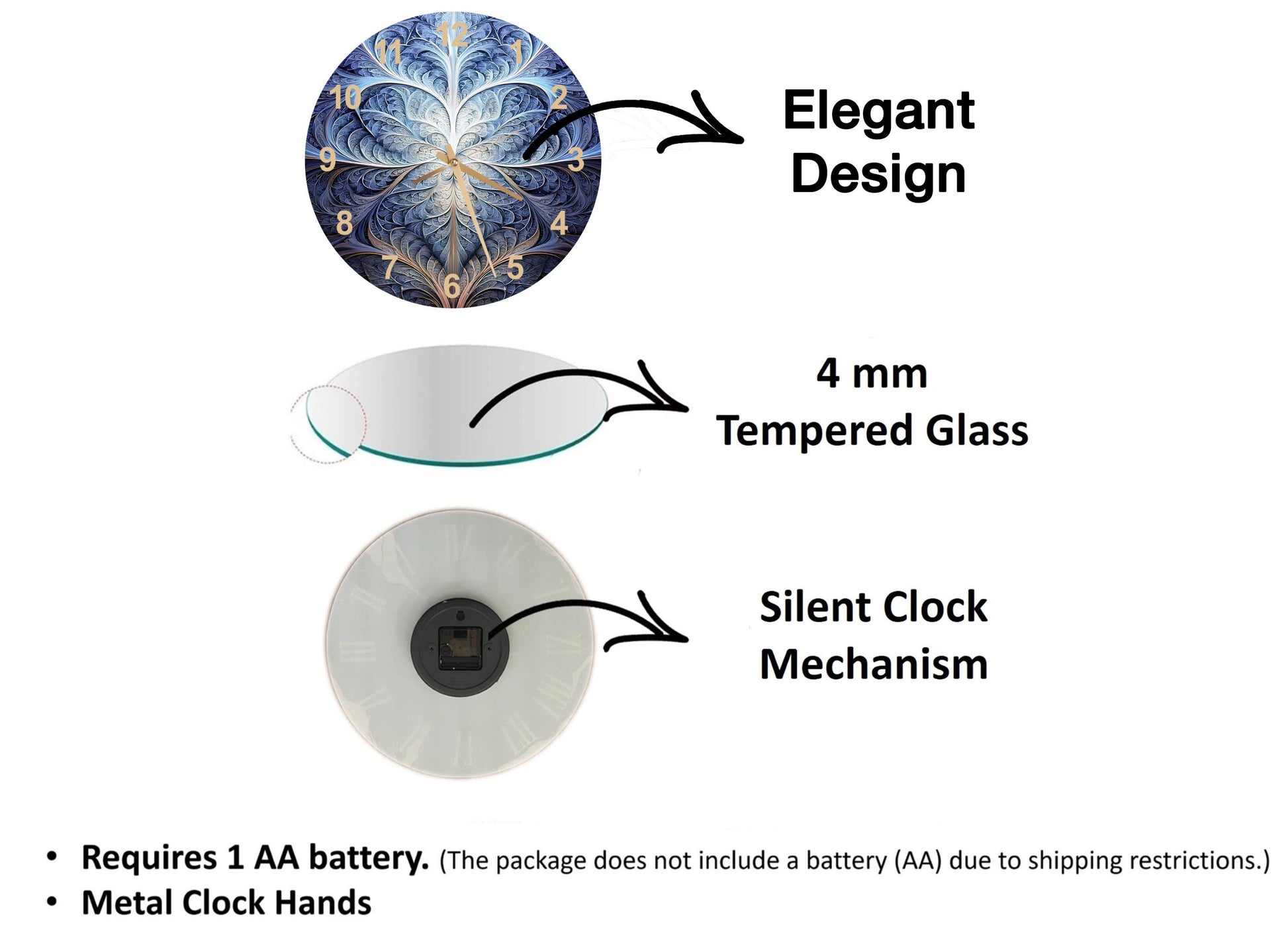 a diagram of a clock with different parts labeled