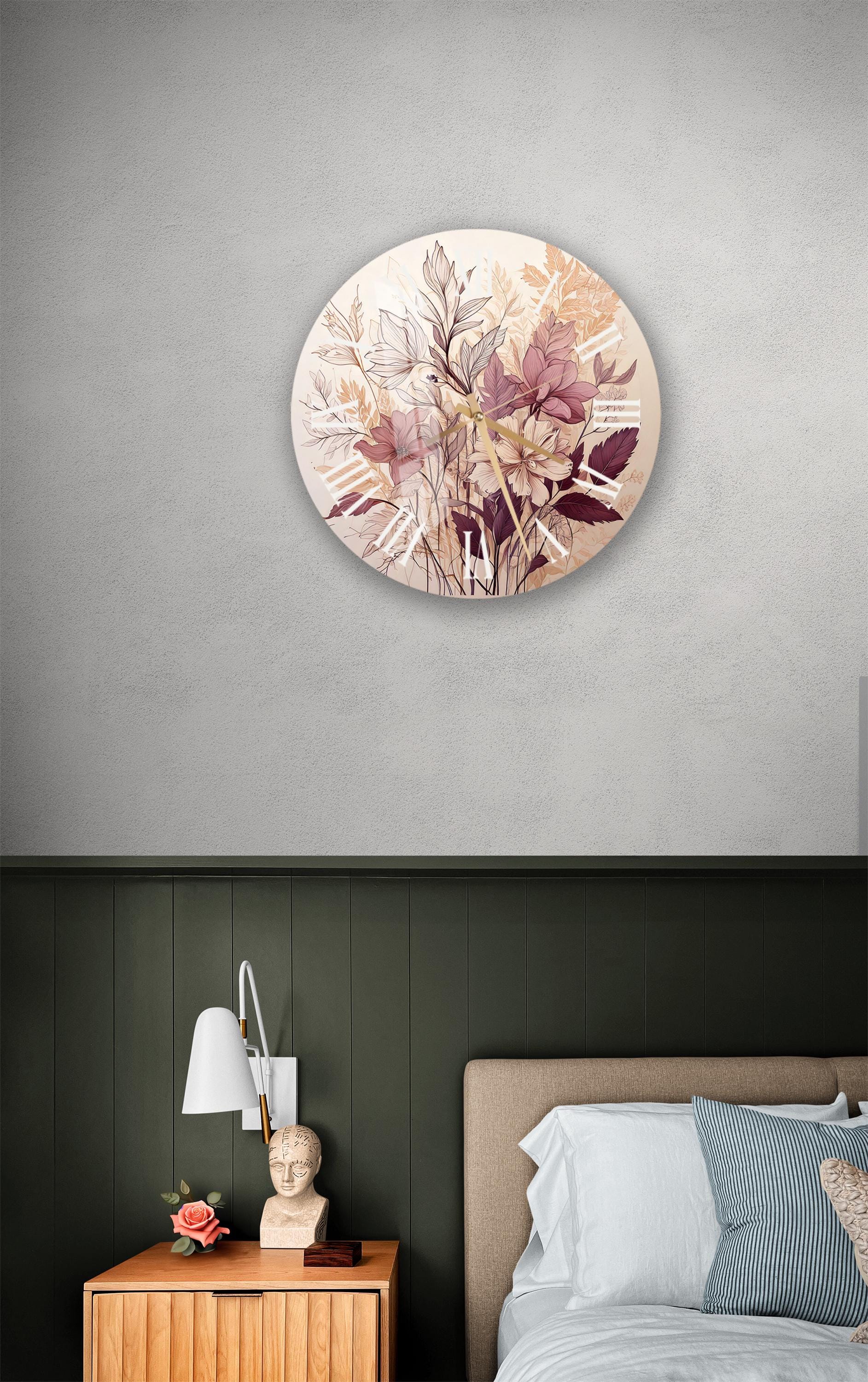 a bed room with a neatly made bed and a painting on the wall