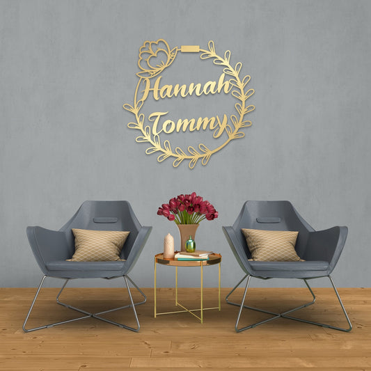 Personalized Wedding Gift - Custom Metal Floral Sign | Shiny Gold Decor