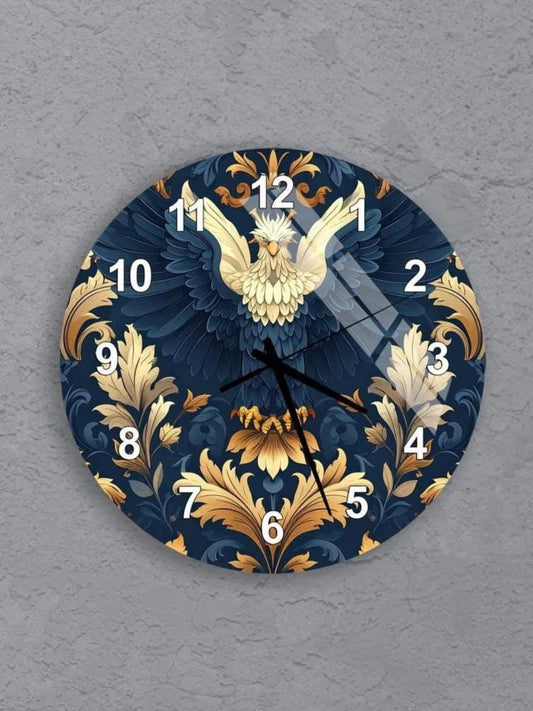 six ornate wall clocks with intricate designs and gold accents, arranged in a grid pattern on a gray background.