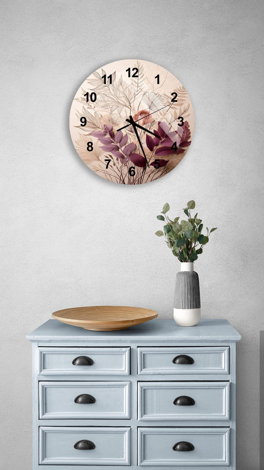 a clock on a wall above a dresser