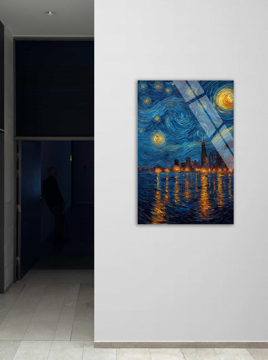 Chicago Skyline Wall Art – Tempered Glass Impressionist Cityscape Decor