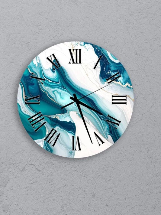 six round wall clocks with unique designs, arranged in a grid pattern on a gray background.