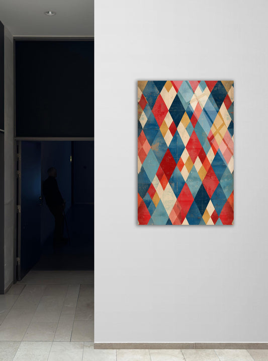 Tempered Glass Wall Art - Mid Century Modern Geometric Diamond Decor Panel