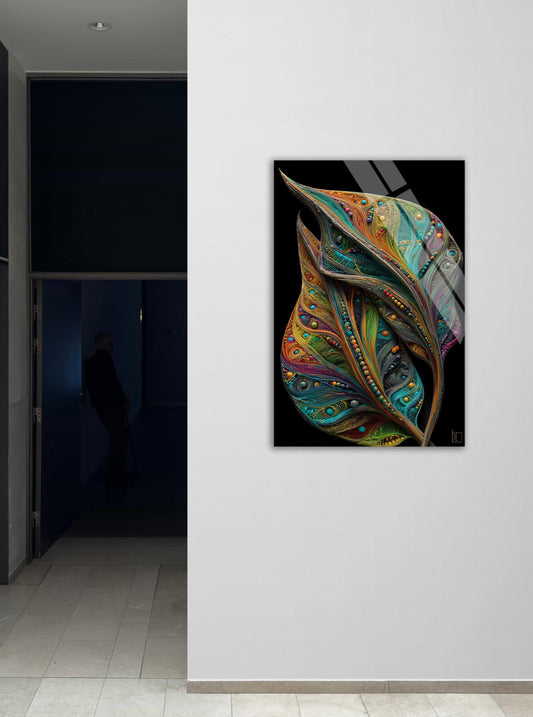 Tempered Glass Wall Art - Abstract Feather Colorful Quilled Decor Large Print