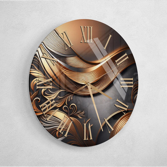 Rose Gold Wall Clock - Floral Glass Wall Clock | Elegant Home Decoration Gift