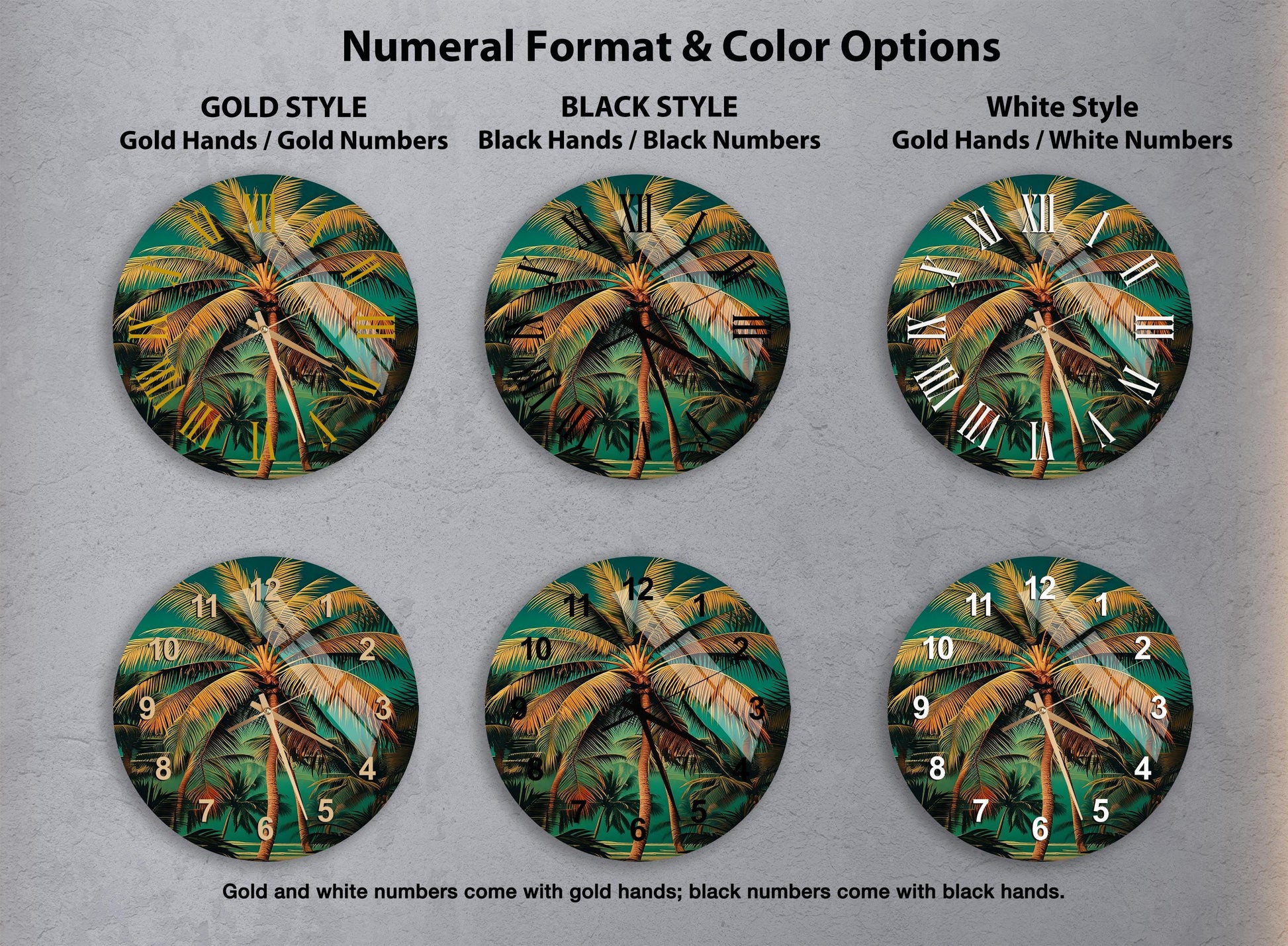 a set of four clocks with different designs on them