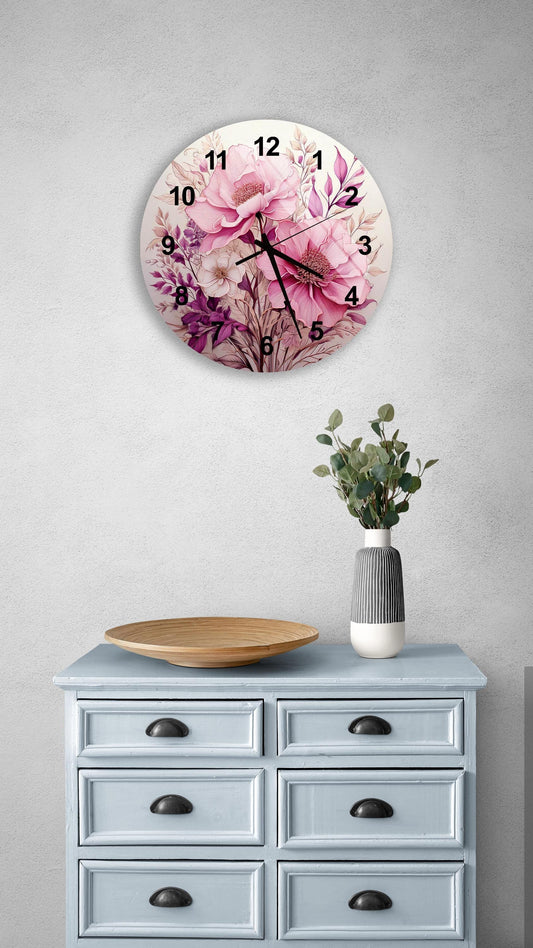 a clock on a wall above a dresser