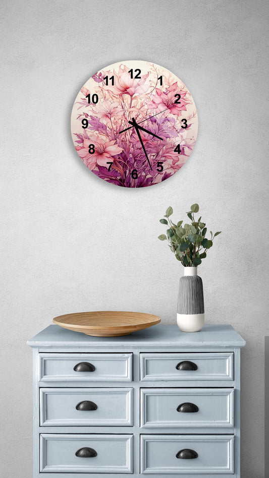 a clock on a wall above a dresser