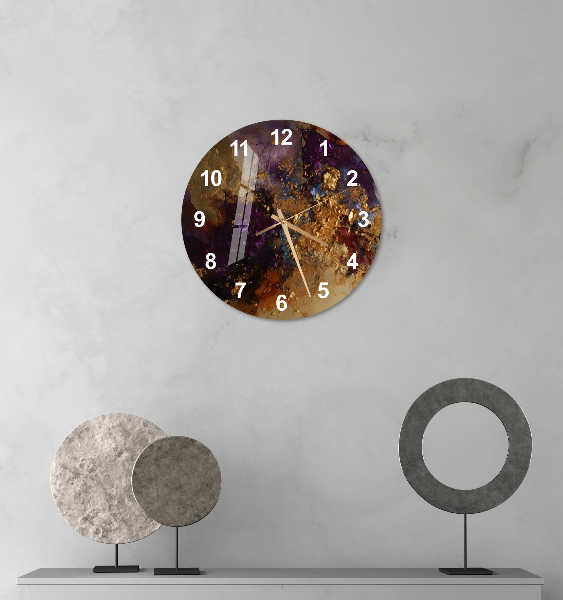 a clock on a wall next to a table