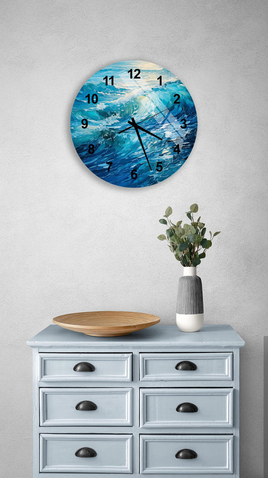 a clock on a wall above a dresser