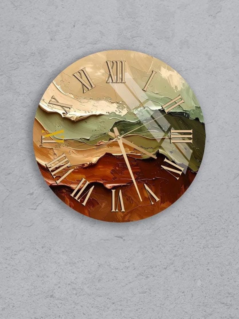 six circular wall clocks with different designs and colors, arranged in a grid pattern on a gray background.