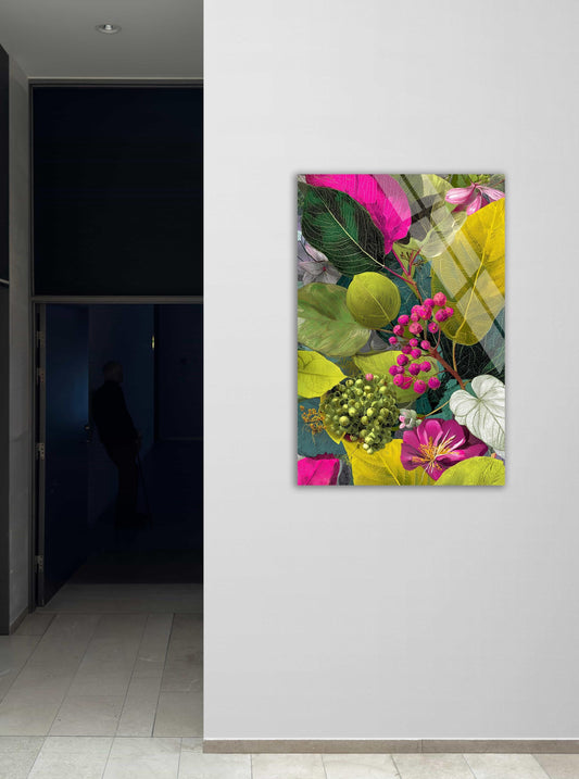 Botanical Glass Wall Art – Modern Leaf Illustration | Tempered Glass Art Decor