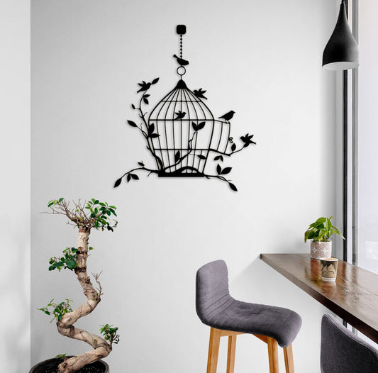 Bird Cage Metal Art - Large Powder Coated Metal Wall Decor | Unique Home Decoration