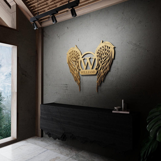 Metal Wall Art - Large Brown Angel Wings | Personalized Custom Sign Gift
