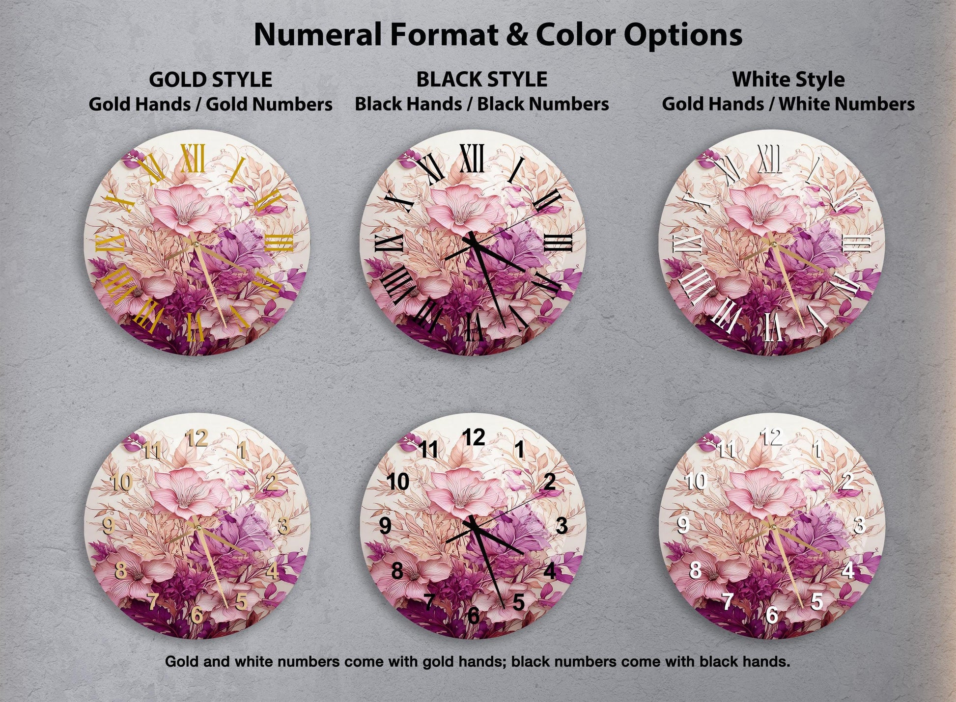 a bunch of clocks with flowers painted on them