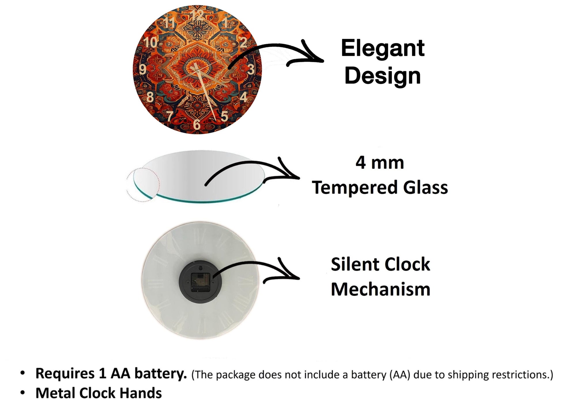 a diagram of a clock with different parts labeled