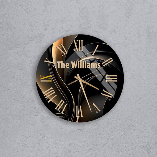 Tempered Glass Wall Clock - Modern Black Gold Abstract Geometric Home Decor