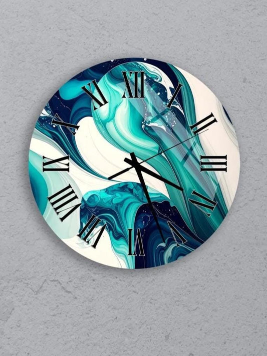 six round wall clocks with unique designs, arranged in a grid pattern on a gray background.